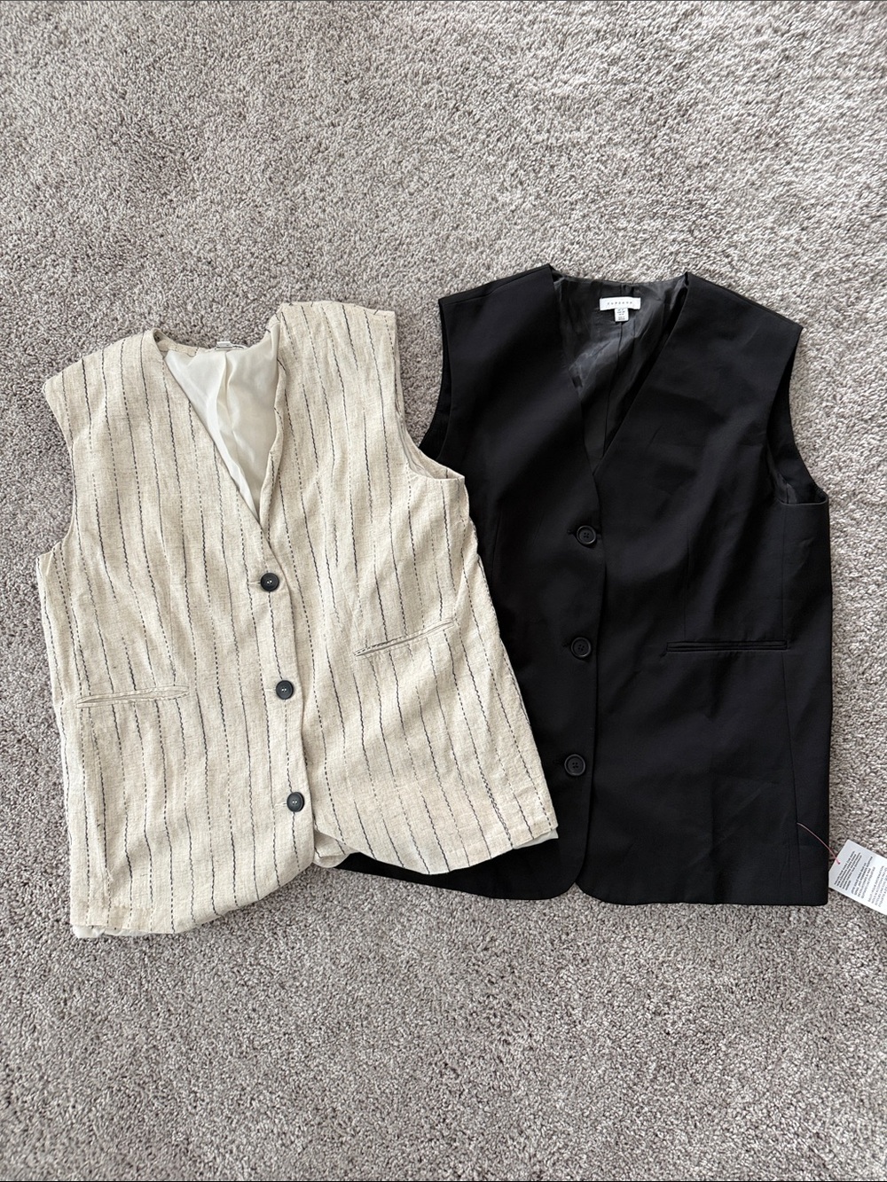 Topshop Black Tailored Vest & Cream Pinstripe Vest Duo